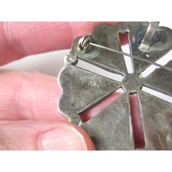 Taxco Mexico Vintage Sterling Silver Abalone Shell Inlay Brooch Pin Brooche RU - Picture 6 of 8